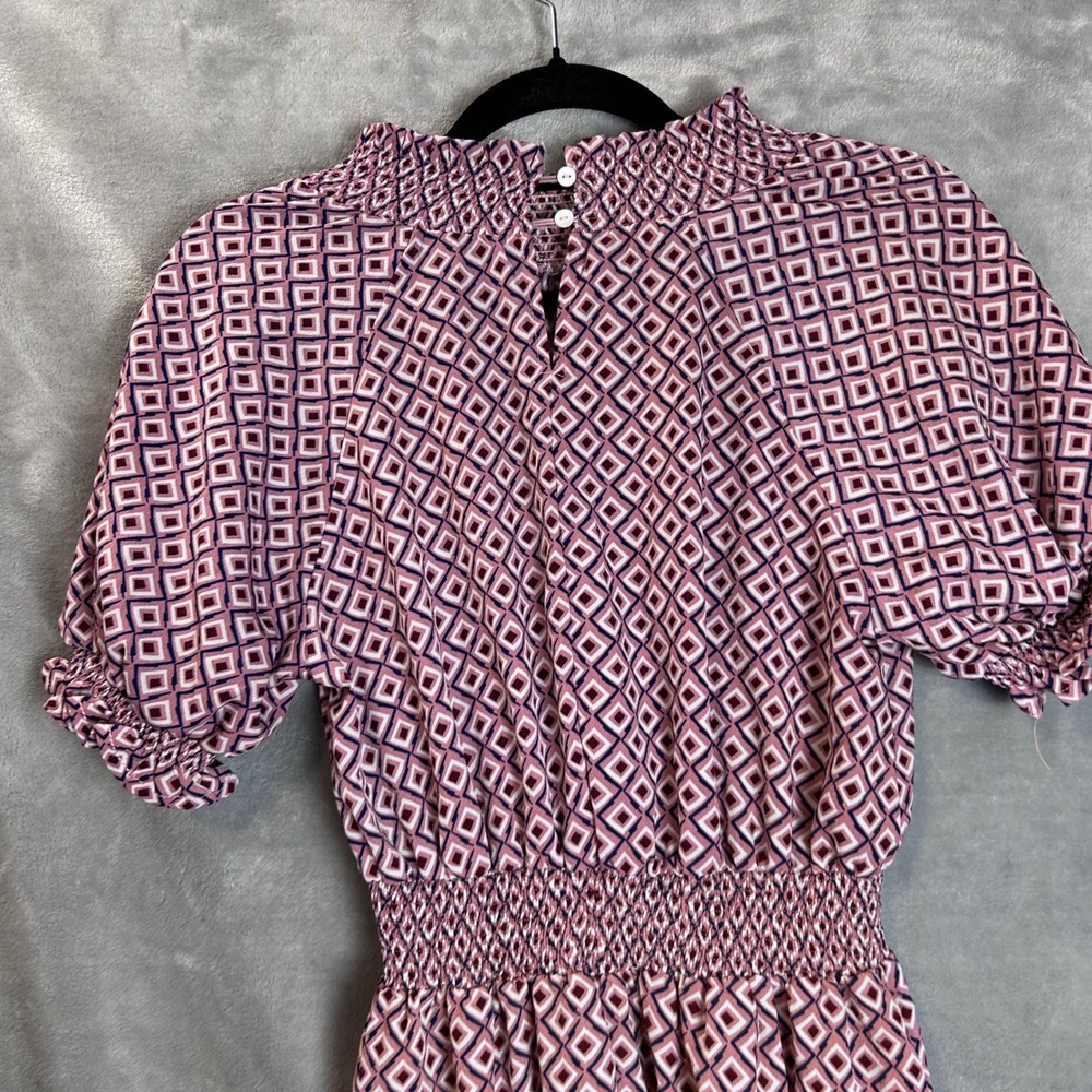 Hayden Los Angeles Maxi Dress Pink Geometric Smocked Mock Neck Medium - Picture 5 of 9